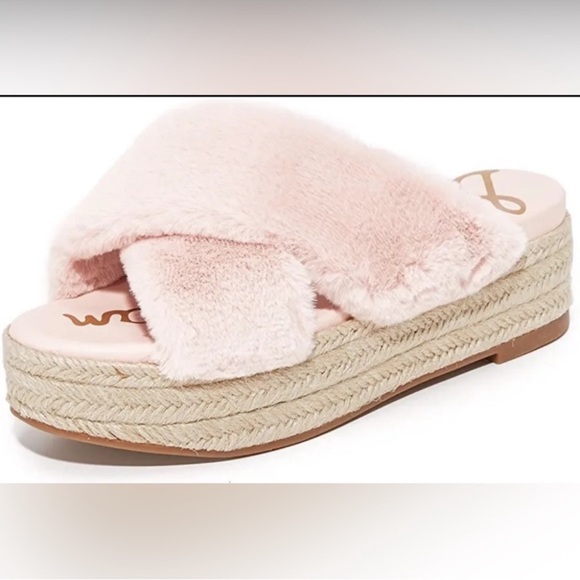 Sam Edelman Zia pink Criss Cross Faux Fur Platform Espadrille Sandal - Picture 2 of 7